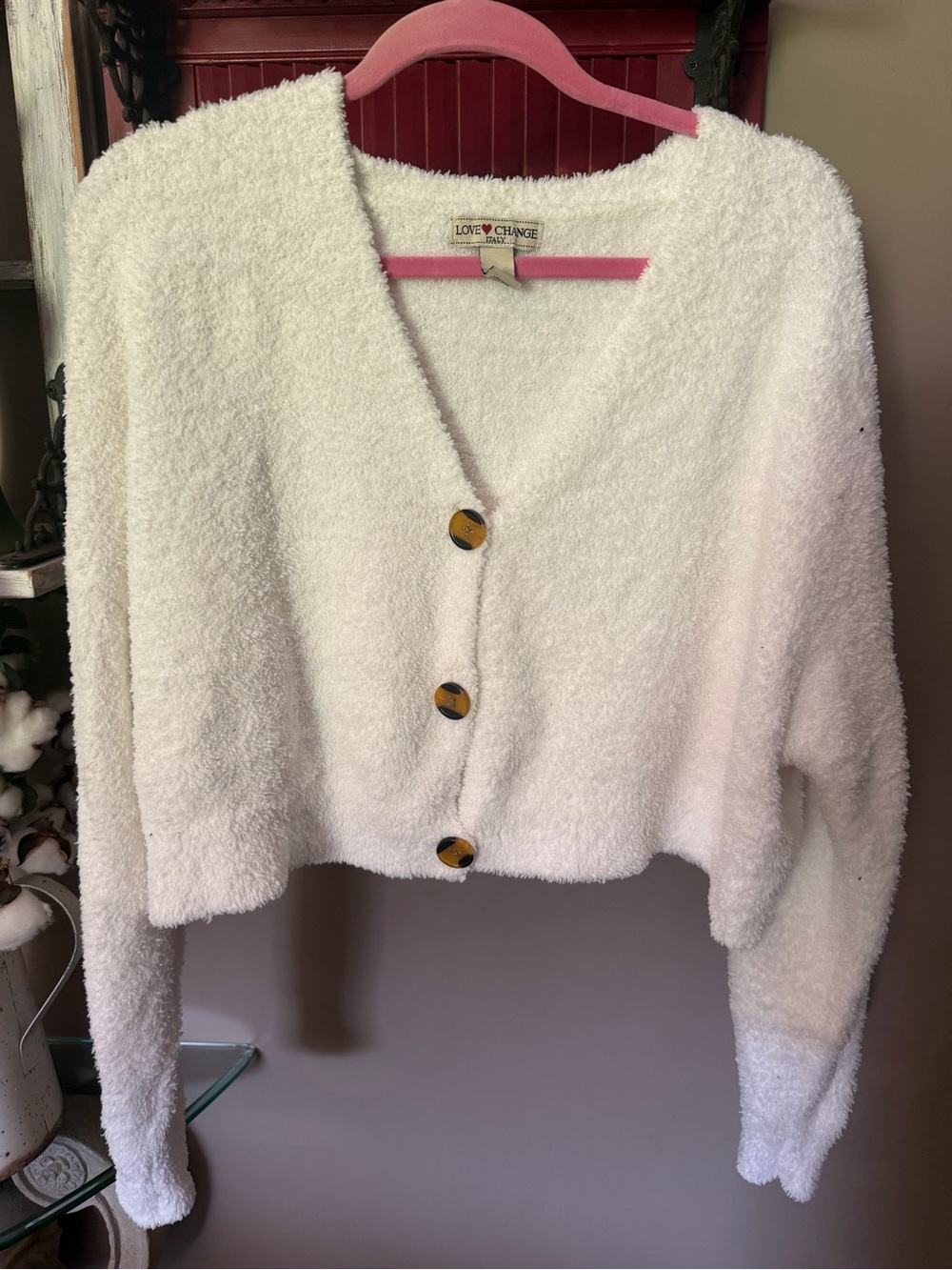 Love Change Italy Plush Button-Front Cropped Sweater